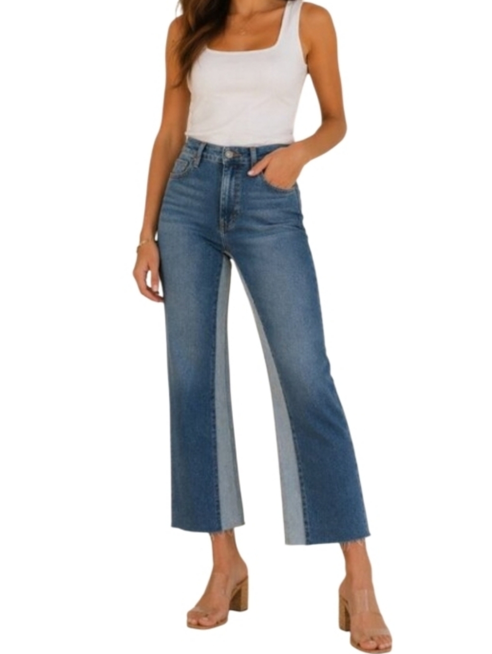 Kut from the Kloth Two-Tone Blue High-Rise Wide Leg Jeans